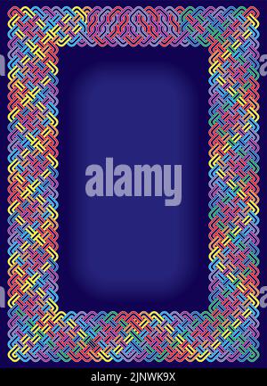 Braid lines. Wicker border, colored knotted pattern, Ornate book cover and old frame with Celtic border. Weaving and Trinity knots. Braided intertwine Stock Vector