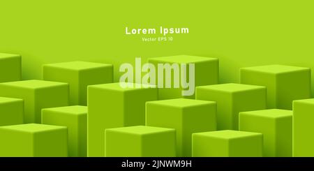 green background with 3d cubes of different height creating texture Stock Vector