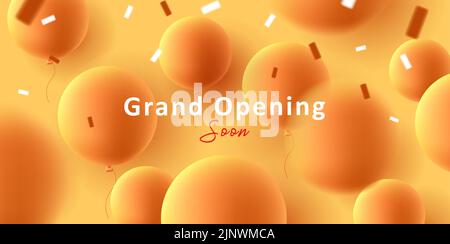 yellow background with round 3d balloons and confetti Stock Vector
