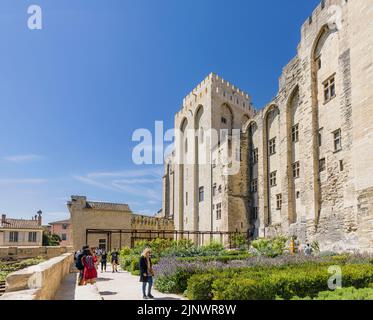 The gardens of the Palais des Papes - Palace of the Popes, Avignon, Vaucluse, France.  The Historic Centre of Avignon is a UNESCO World Heritage Site. Stock Photo