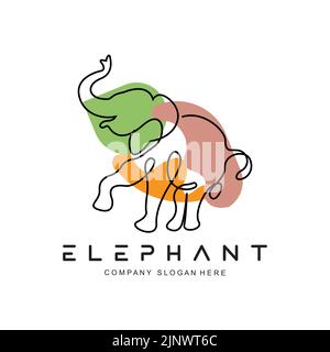 Elephant line logo design protected animal sketch vector illustration Stock Vector