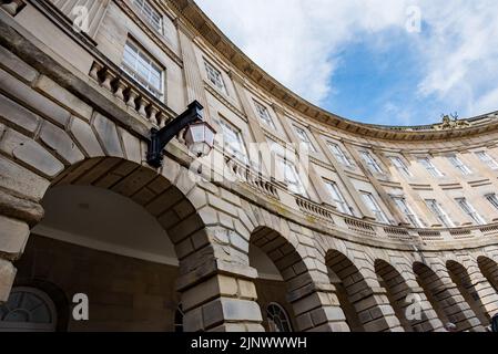 The Crescent in Buxton Derbyshire, a grade 1 listed Georgian building that faces  'The Slopes'. Stock Photo