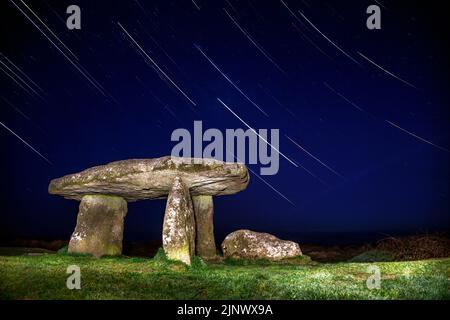 Lanyon Quoit; Star Trails at Night; Cornwall; UK Stock Photo