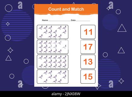 Count and match with the correct number. Count how many birds and choose the correct number Stock Vector