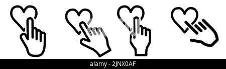 Finger pointing to heart icon. Selection, or clicking on the symbol Stock Vector