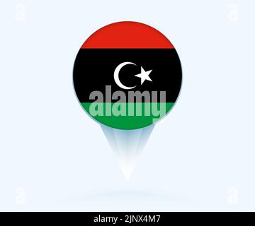 Map pointer with flag of Libya. Vector flag sign on blue background. Stock Vector