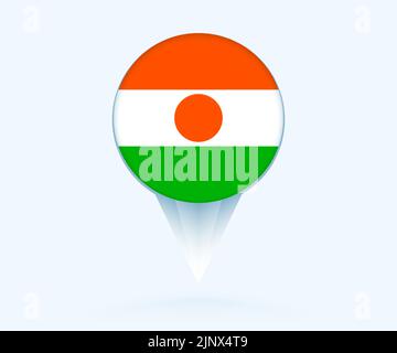Map pointer with flag of Niger. Vector flag sign on blue background. Stock Vector