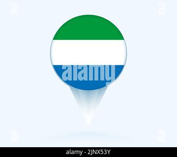 Map pointer with flag of Sierra Leone. Vector flag sign on blue background. Stock Vector