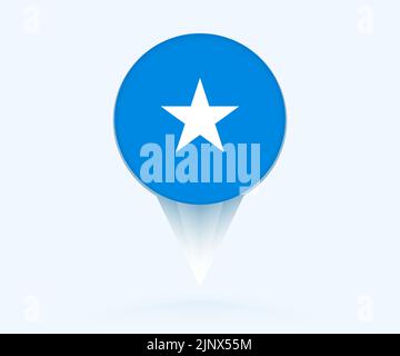 Map pointer with flag of Somalia. Vector flag sign on blue background. Stock Vector