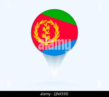 Map pointer with flag of Eritrea. Vector flag sign on blue background. Stock Vector