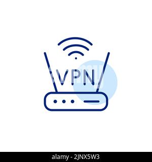 WIFI router using VPN. Pixel perfect, editable stroke line art icon Stock Vector