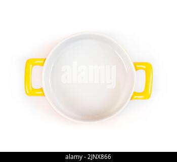 Ceramic baking dish with handles isolated on white background. View from above Stock Photo