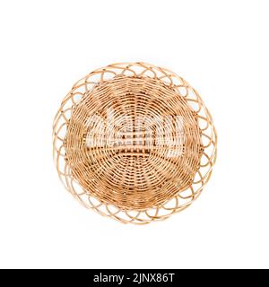 Empty round whicker basket isolated on white background, top view Stock Photo