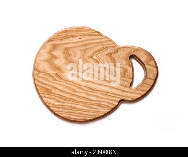 Handmade wooden cutting board isolated on white background Stock Photo