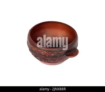 Brown ceramic rustic bowl isolated on white background Stock Photo