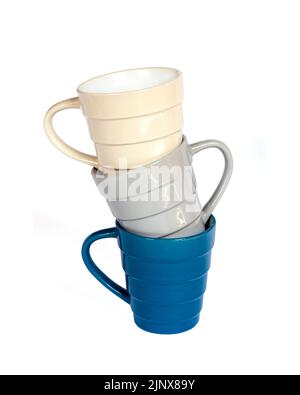 Three mugs isolated on white background with clipping path Stock Photo