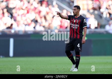 Milano, Italy. 13th Aug, 2022. Ismael Bennacer of Ac Milan gestures during the Serie A match beetween Ac Milan and Udinese Calcio at Stadio Giuseppe Meazza on August 13, 2022 in Milano, Italy . Credit: Marco Canoniero/Alamy Live News Stock Photo