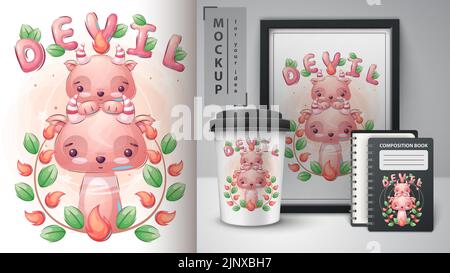 Cute devil moster - poster and merchandising Stock Vector