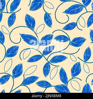 Vector embroidered leaves seamless vintage pattern. Ukrainian motif craft sewing embroidery vintage background Stock Vector