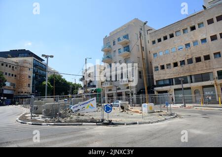 Construction of the Light Rail Purple line on Ben Yehuda street in Tel-Aviv, Israel. Stock Photo