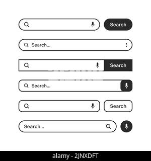 Various search bars with outline border. Internet browser engine with search box, address bar and text field. UI design, website interface element Stock Vector
