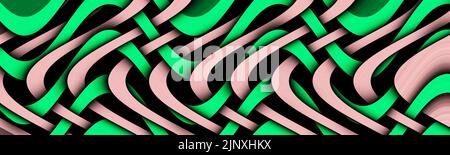 Multicolor curved lines background. Shiny wavy pattern.  Abstract psychedelic illustration. Wide image. 3d rendering Stock Photo