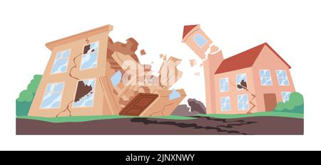 Earthquake destruction of house elemental calamity. Stock Vector