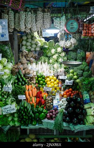 Baguio, Philippines - August 2022: Vegetable stall in Baguio market on August 4, 2022 in Baguio, Luzon, Philippines. Stock Photo