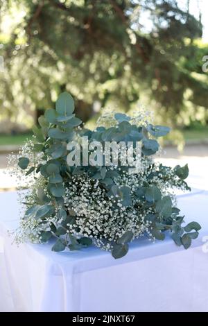 flower arrangement of eucalyptus and breezes at weddings Stock Photo