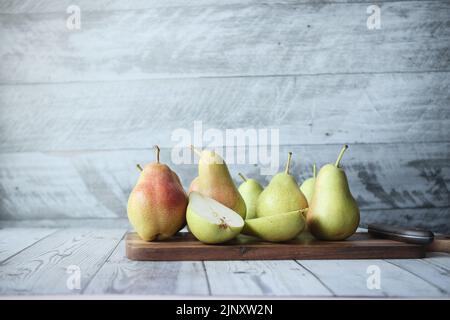 slice of fresh pears on table close up  Stock Photo