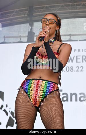 London, UK. 14th Aug 2022. Tana performs at the UK Black Pride's annual celebration at Queen Elizabeth Olympic Park, London, UK. 14th Aug, 2022. Credit: See Li/Picture Capital/Alamy Live News