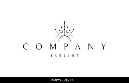 Vector logo on which an abstract image of the alchemical symbol of the moon with arrows emanating from it. Stock Vector