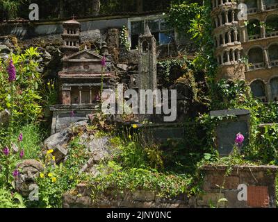 Italianate model village (Little Italy) in the garden of a house in Corris, mid-Wales Stock Photo