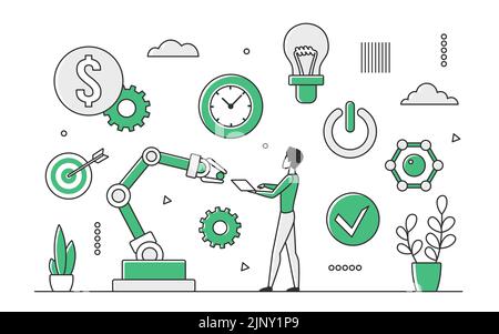New innovative robot technology. Next generation robotic assistance help vector monocolor illustration Stock Vector
