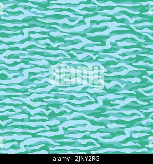 Seamless military texture - camouflage. Pattern on the marine theme with waves. Wild animal pattern of blue tiger. Stock Vector