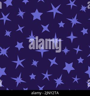 Cosmos stars on dark blue background for kids, children, toddlers. Cute kids seamless pattern. Stock Vector