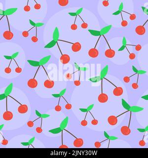 Cherry fruit pattern, cute heart fruit cartoon seamless background with dot, Vector illustration Stock Vector