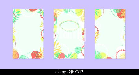Modern tropical floral covers set, minimal covers design. Colorful exotic background, vector illustration. Vector summer, autumn, spring leaves Stock Vector