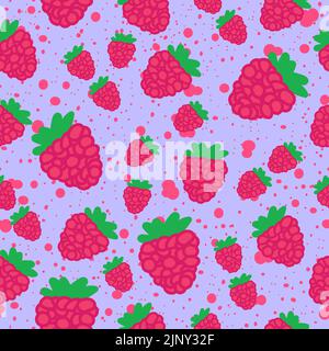 juicy repeat pattern created with raspberry fruit, raspberry fruit seamless pattern created on flat colored background. Stock Vector