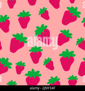 Vector seamless pattern with strawberries on pink background. Graphic stylized drawing Stock Vector