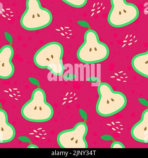 Summer seamless pattern with bright cut pears. vector background. Stock Vector