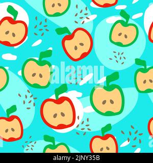 Apple cut fruit seamless pattern in vector flat style. Summer tropical background. Stock Vector