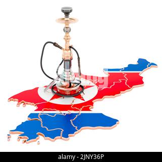 Hookan on North Korean map, 3D rendering isolated on white background Stock Photo