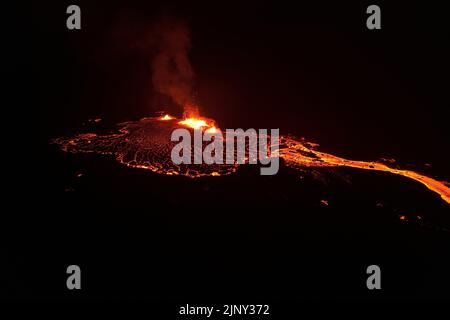 Drone Shot of Fagradalsfjall Volcano Stock Photo