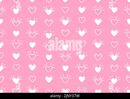 Hand drawn icon hearts seamless pattern. Vector illustration, pink background. Stock Vector