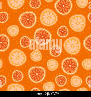 Seamless pattern with tropical fruits, oranges, leaves. Design of dresses, clothes, fabrics, wallpapers, overalls. Cute summer pattern with oranges fo Stock Vector