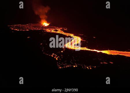 Drone Shot of Fagradalsfjall Volcano Stock Photo