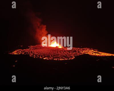 Drone Shot of Fagradalsfjall Volcano Stock Photo