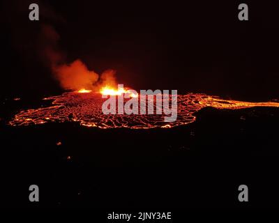 Drone Shot of Fagradalsfjall Volcano Stock Photo