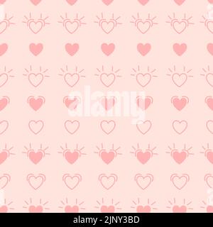 Hand drawn seamless pattern of small icon hearts. Vector horizontal illustration. Stock Vector